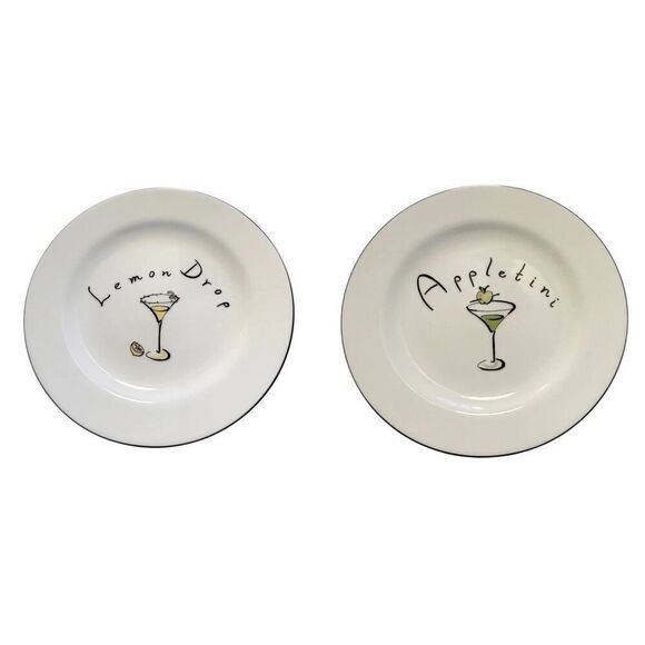 Pottery Barn Appetizer 7 3/4" Dishes Set Of 2 Cocktail Plates with Martini Theme - Picture 1 of 5
